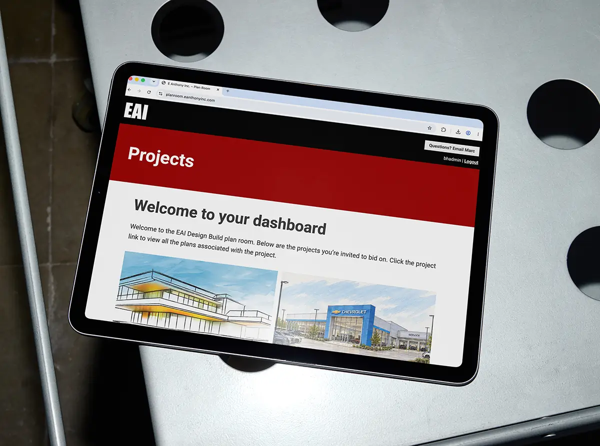 tablet showing the eai online plan room 